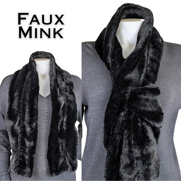 Mink Faux Fur Black Warm & Soft Adjustable Versatile Winter Fashion Scarf - Picture 1 of 8